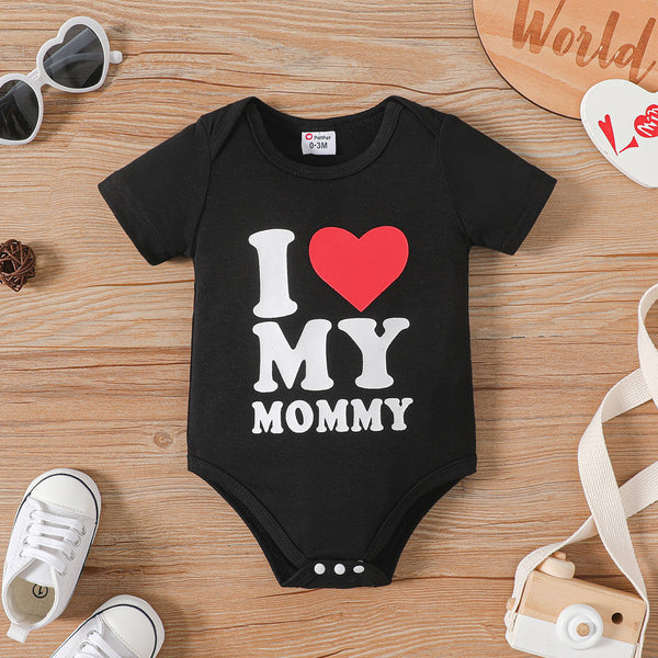 Mother's Day Baby Boy/Girl Heart & Letter Print Short-sleeve Romper