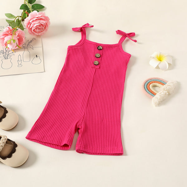 Baby Girl Solid Cotton Ribbed Cami Jumpsuit