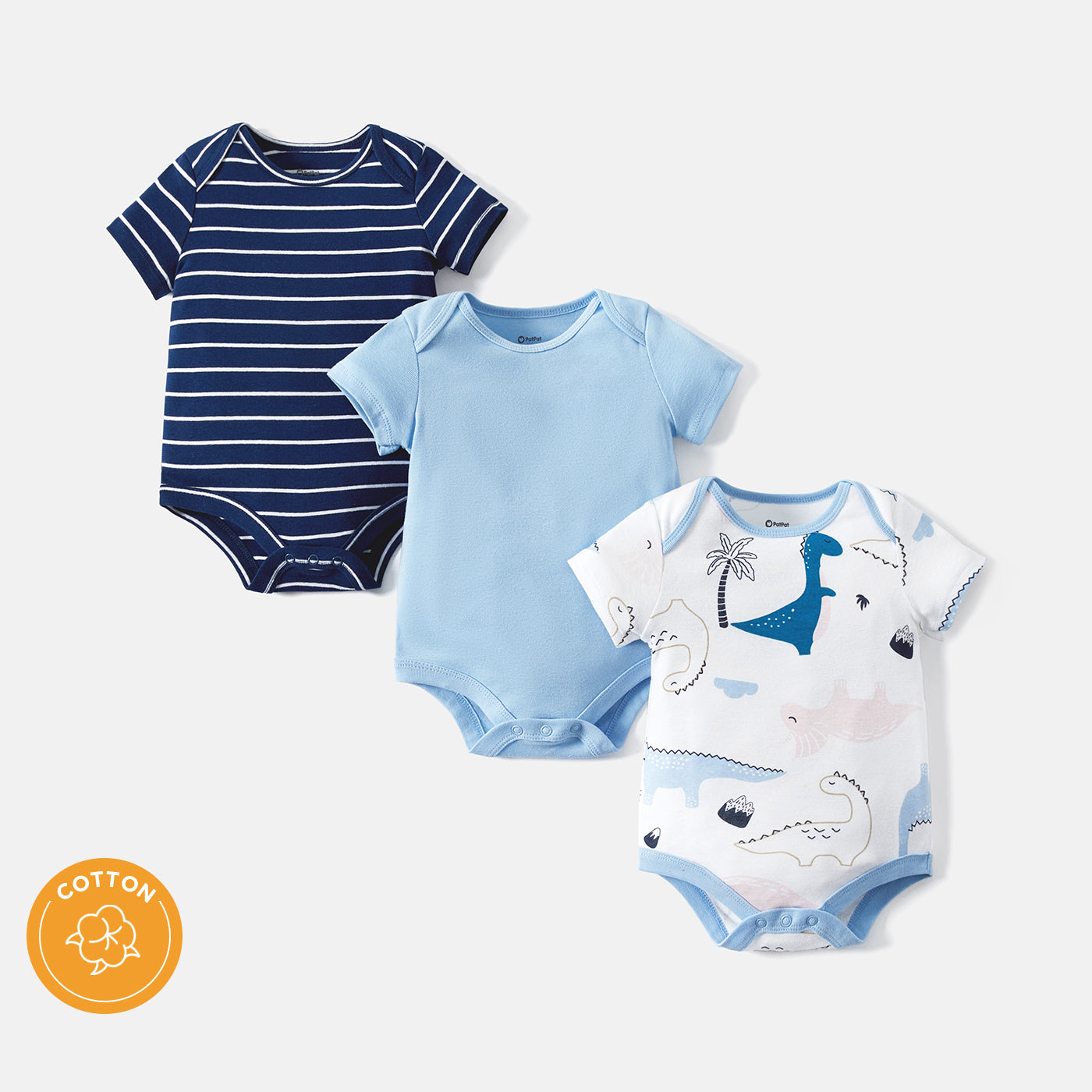 3-Pack Baby Girl/Boy Dinosaur Print/Stripe/Solid Color Short-sleeve Rompers