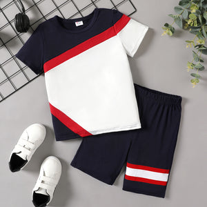 2Pcs Kid Boy Color Block Short-sleeve Tee and Shorts Set