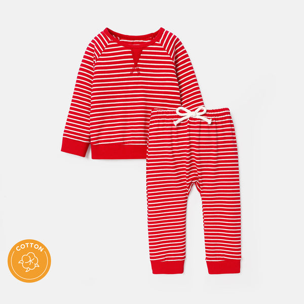 2pcs Baby/Toddler Stripe Raglan Sleeve Cotton Sweatshirt and Pants Set