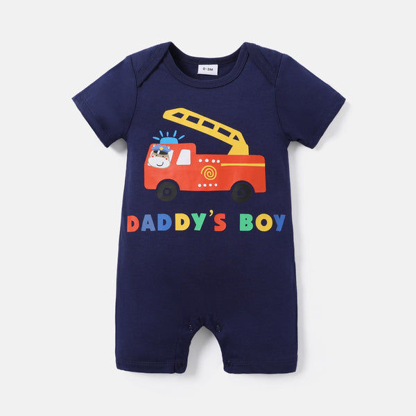 Baby Boy 100% Cotton Vehicle Print Short-sleeve Romper