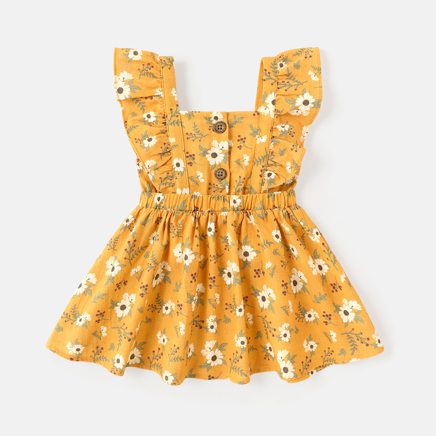 Baby Girl 100% Cotton Floral Print Ruffle Trim Dress