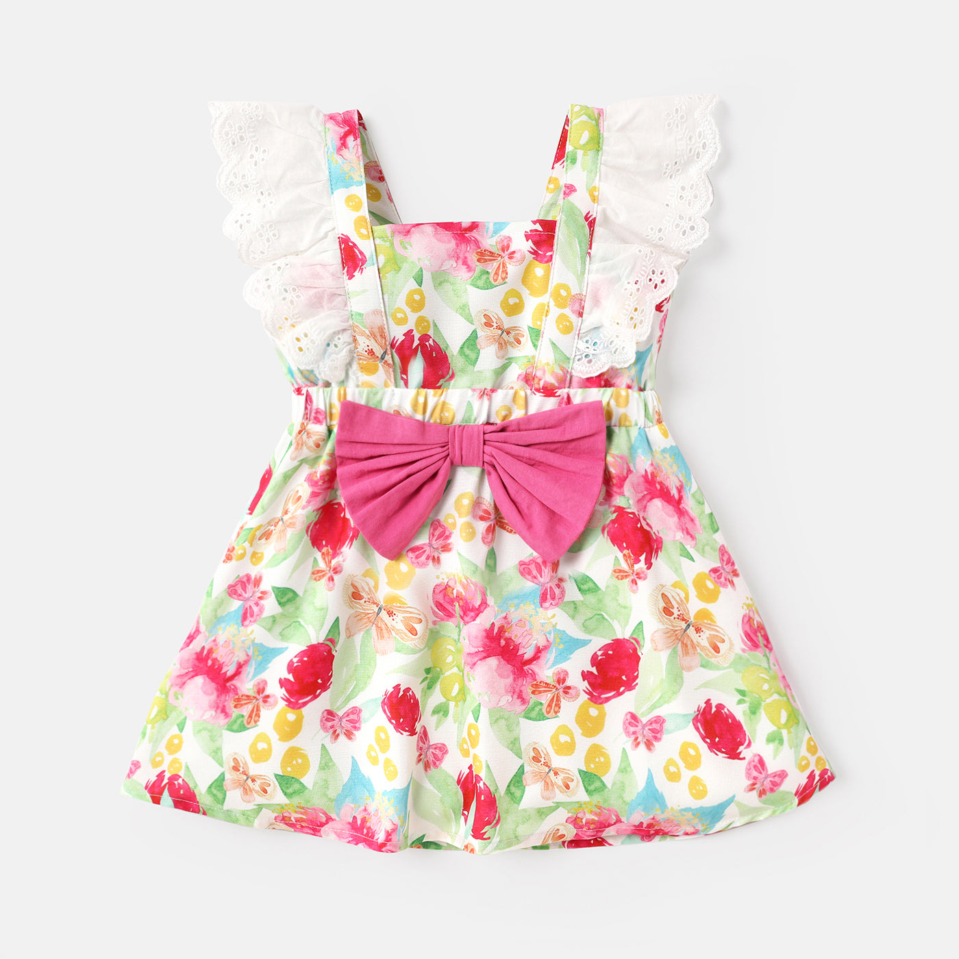 Baby Girl Floral Print Ruffled Bowknot Design Flutter-sleeve Dress
