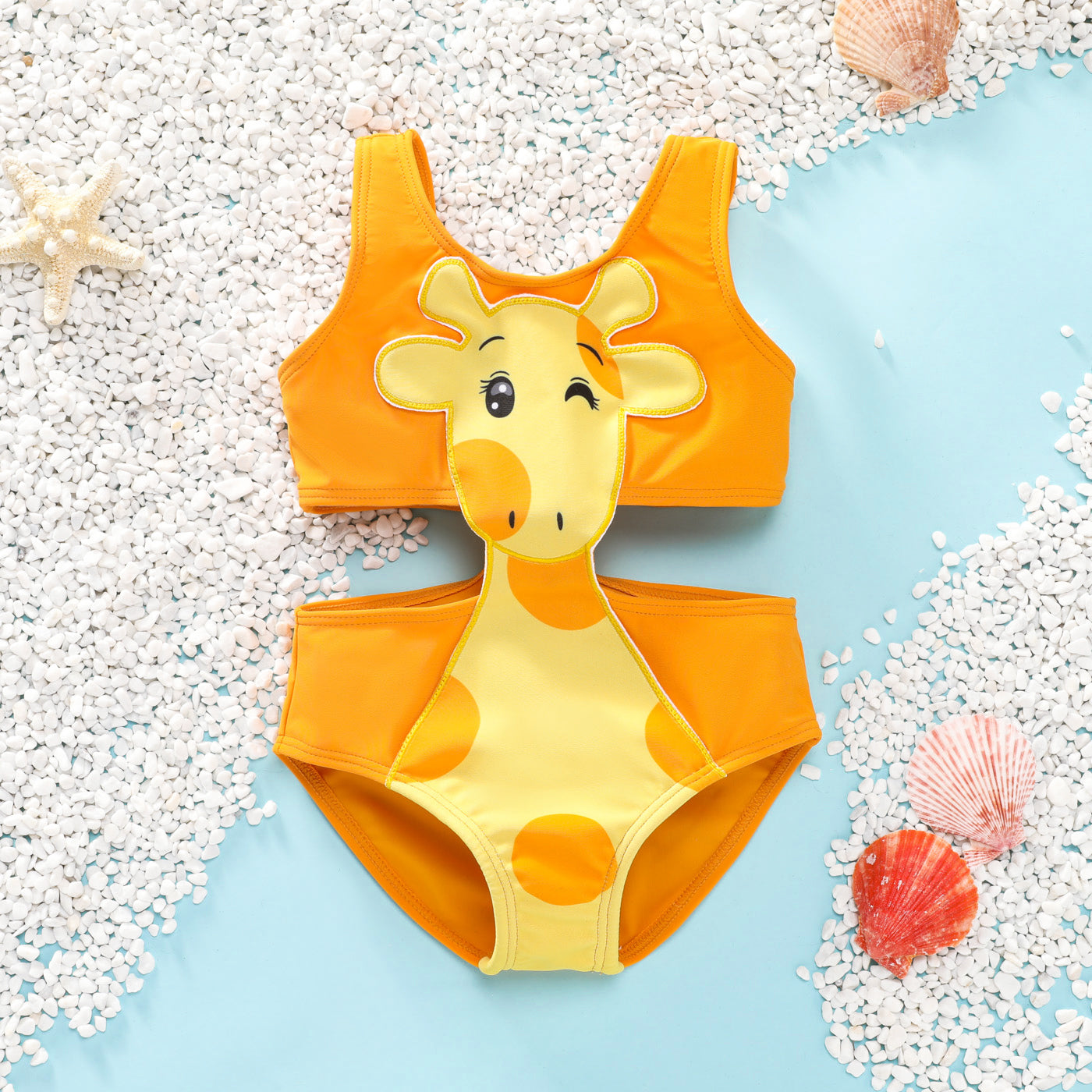 Toddler Girl Playful Giraffe Design Sleeveless Onepiece Swimsuit