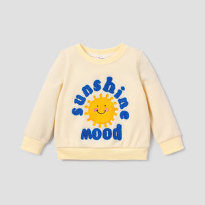 Baby Girl Sun & Letter Embroidered Long-sleeve Waffle Sweatshirt