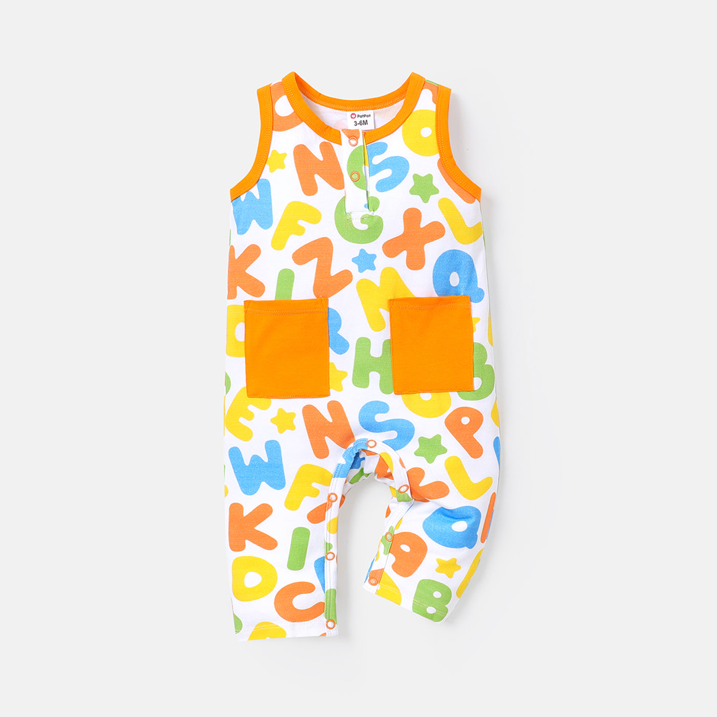 Baby Boy/Girl Cotton Allover Multi Color Letter Print Sleeveless Jumpsuit