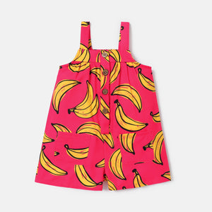 Baby Girl Allover Banana Print Overalls Shorts