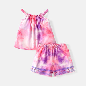 2pcs Toddler Girl Tie Dyed Camisole and Elasticized Shorts Set