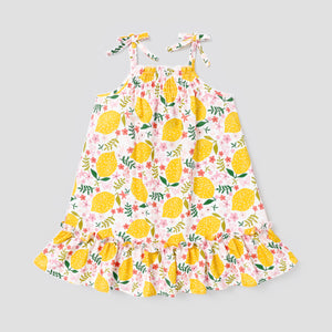 Baby Girl Allover Lemon Print Ruffled Hem Cami Dress