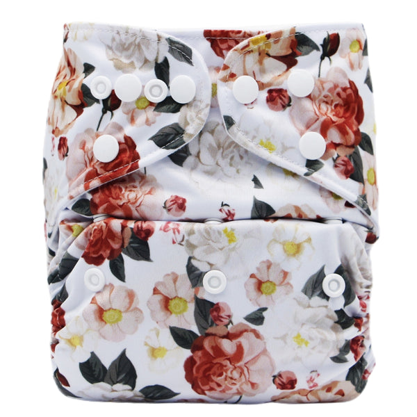 Baby Snap Cloth Diapers Allover Floral Print One Size Adjustable Reusable Waterproof Diaper