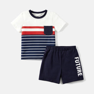 Naia 2pcs Toddler/Kid Boy Stripe Pocket Design Tee and Shorts Set