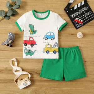 2pcs Toddler Boy Animal Print Short-sleeve Tee and Elasticized Shorts Set