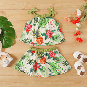 2pcs Baby Girl Allover Tropical Print Cami Top & Skirt Set