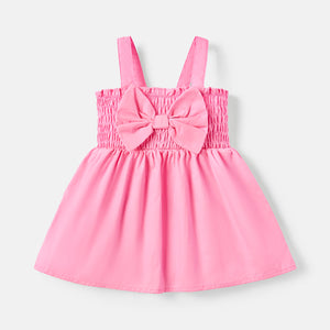 Baby Girl Solid Cotton Shirred Bow Front Tank Dress