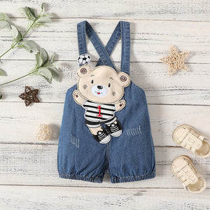 Baby Boy/Girl Bear Design Denim Overalls Shorts