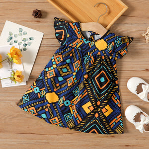 Baby Girl Allover Geometric Print Flutter-sleeve Dress