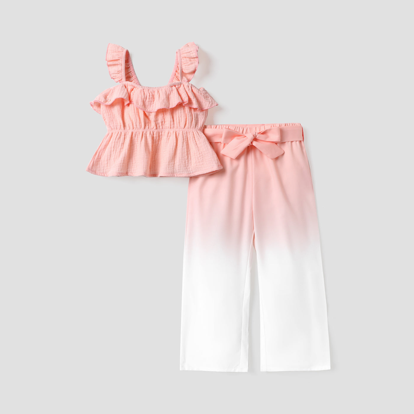 2pcs Toddler Girl Ruffled Crepe Camisole and Belted Gradient Color Pants Set