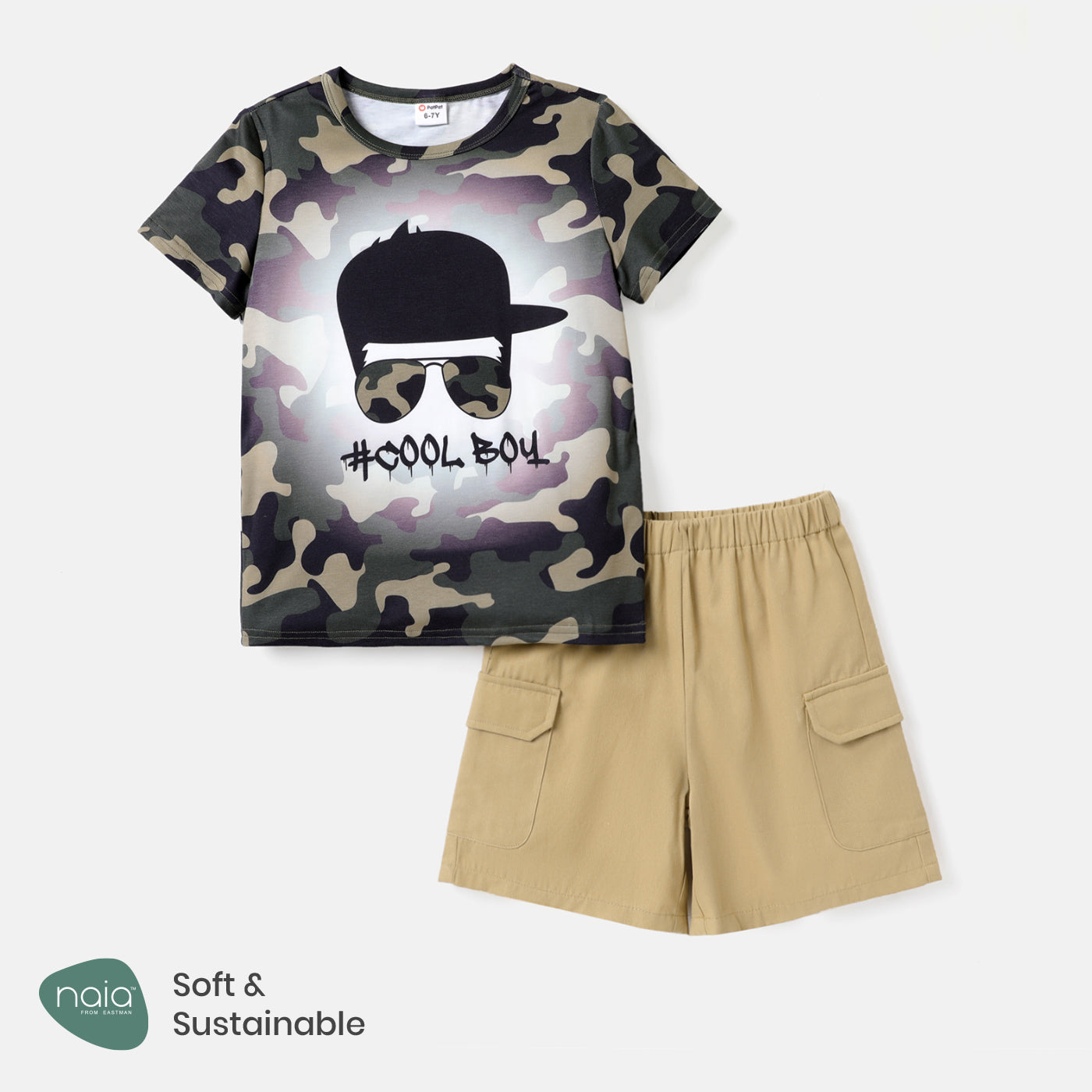 Naia 2Pcs Kid Boy Camouflage Figure Print Short-sleeve Tee and 100% Cotton Shorts Set