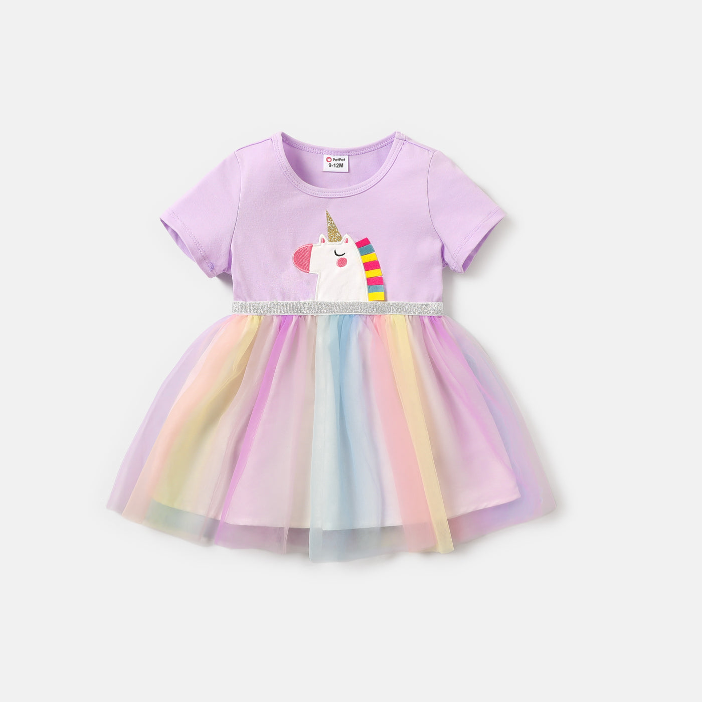 Baby Girl Unicorn Embroidered Mesh Splice Short-sleeve Dress