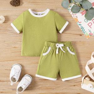 2pcs Baby Boy/Girl Contrast Binding Short-sleeve Tee & Shorts Set