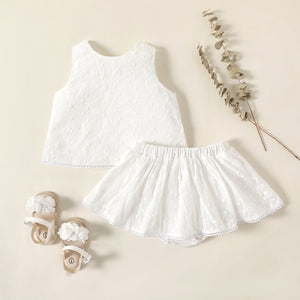 2pcs Baby Girl 100% Cotton Textured Solid Tank Top & Shorts Set