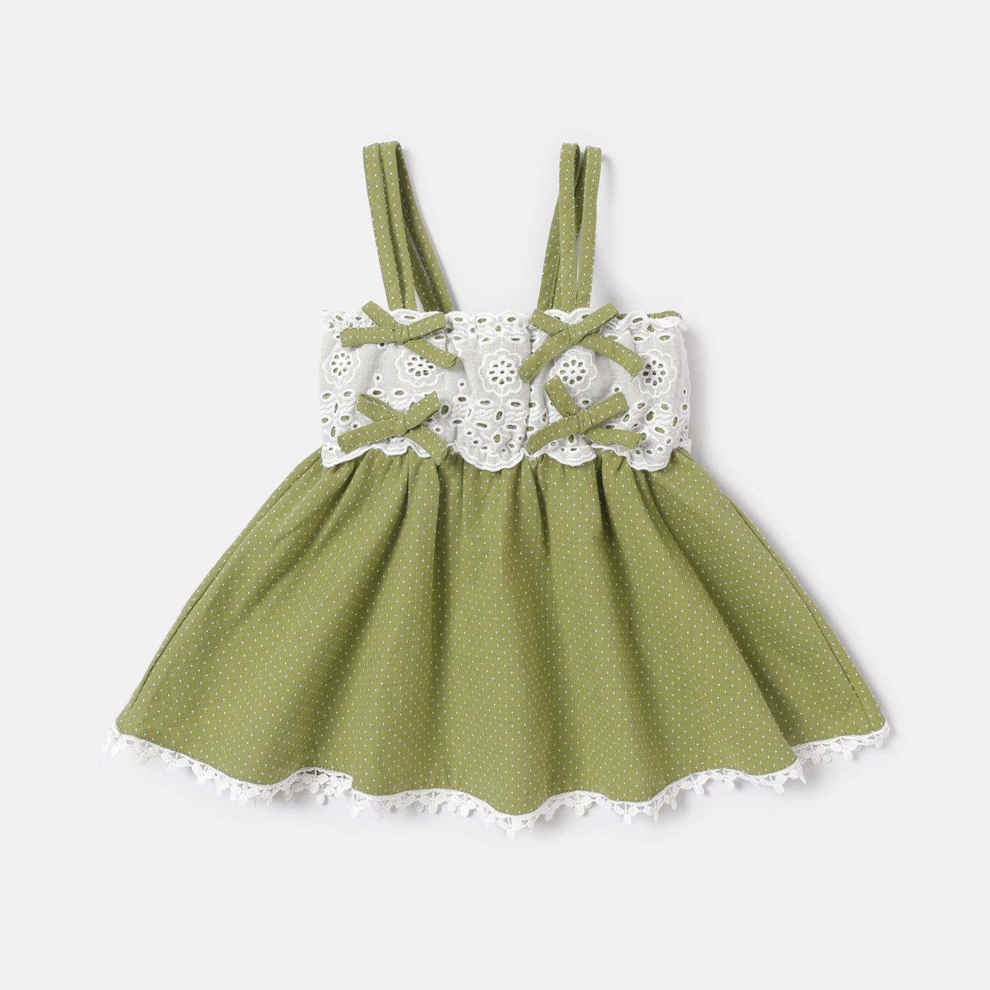 Baby Girl Bow Detail Eyelet Embroidered Spliced Cami Dress