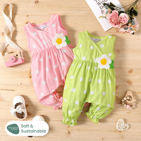 Naia? Baby Girl Knit Flower Detail Polka Dots Print Tank Jumpsuit Sale