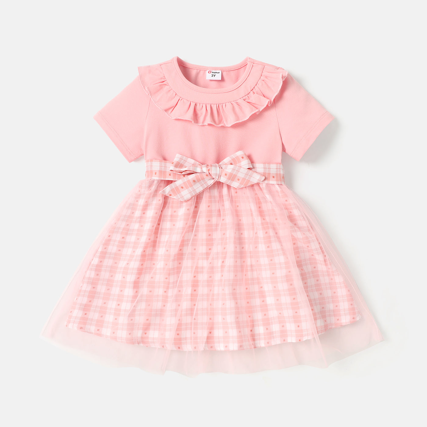 Toddler Girl Ruffle Collar Short-sleeve Belted Overlay Dress