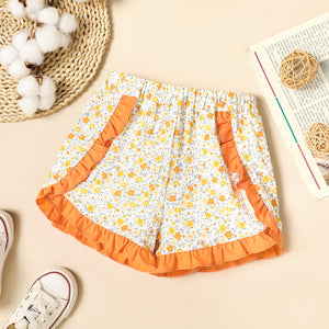 Toddler Girl 100% Cotton Floral Print Ruffled Elasticized Shorts