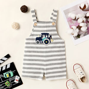 Toddler Girl/Boy Vehicle Embroidered Striped Sleeveless  Rompers