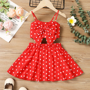 2pcs Toddler Girl Bow Front Polka Dots Camisole and Skirt Set