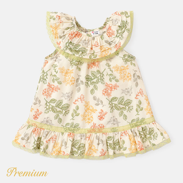 Baby Girl 100% Cotton Lace Detail Ruffled Sleeveless Dress