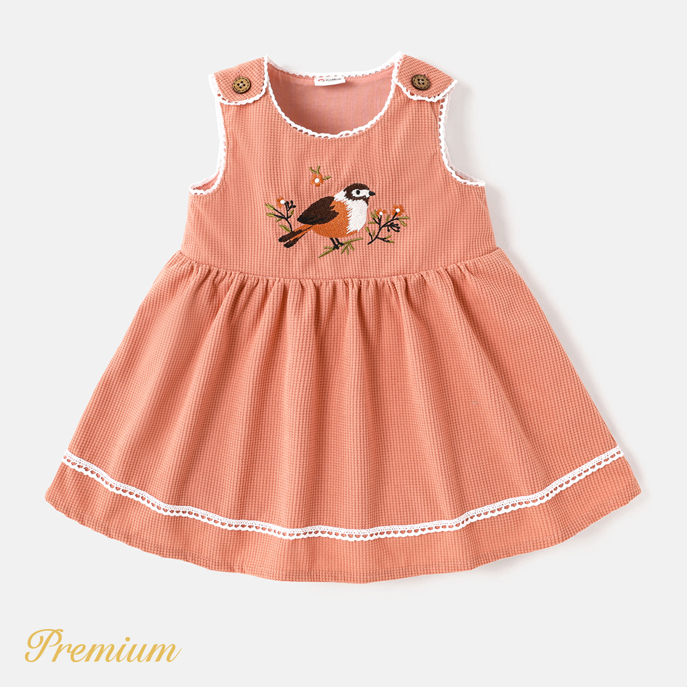 Baby Girl Bird Embroidered Sleeveless Dress Premium