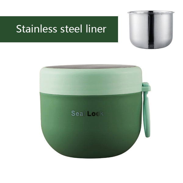 Breakfast Cup 304 Stainless Steel Soup Cup Student Breakfast Cup Milk Cup Outdoor Office Salad Portable Soup Porridge Soup Pot Stainless Steel Green (Thermal Insulation Easy to Clean)