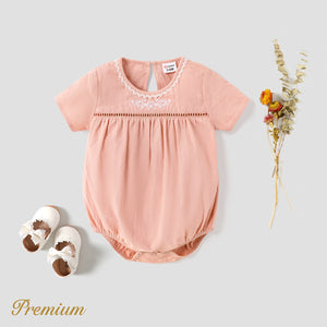 Baby Girl 100% Cotton Embroidered Round Neck Short-sleeve Romper Premium