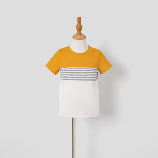 Family Matching Allover Floral Print Off-Shoulder Smocked Dresses and Stripe Panel Colorblock Short-sleeve T-shirts Sets