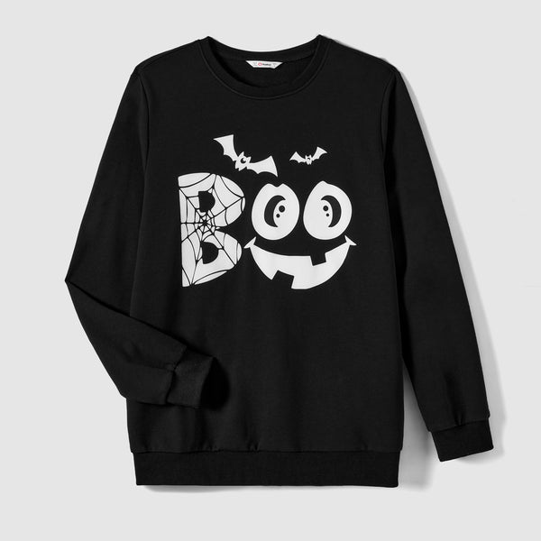 Halloween Glow In The Dark BOO and bat Print Long-sleeve Pullover Sweatshirts
