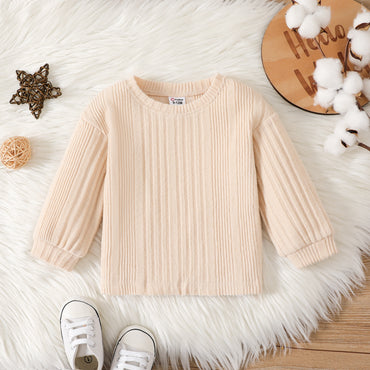 Baby Girl Solid Color Textured Fabric Long Sleeve Tee