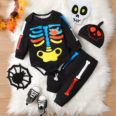 Halloween 3pcs Baby Girl/Boy Childlike Style Bone pattern Sets with Hat