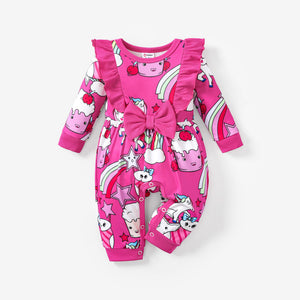 Baby Girl Sweet Rainbow and Unicorn Pattern Long-Sleeved Jumpsuit