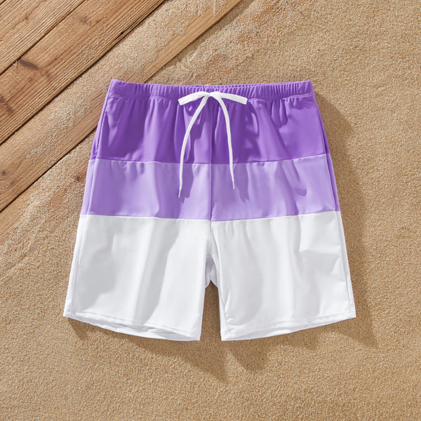 Family Matching Color-block Swim Trunks or One-shoulder Side Knot Swimsuit