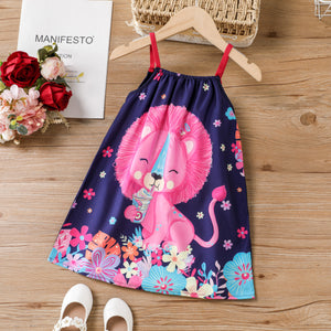 Toddler Girl's  Childlike Animal Print Dress with Hanging Strap