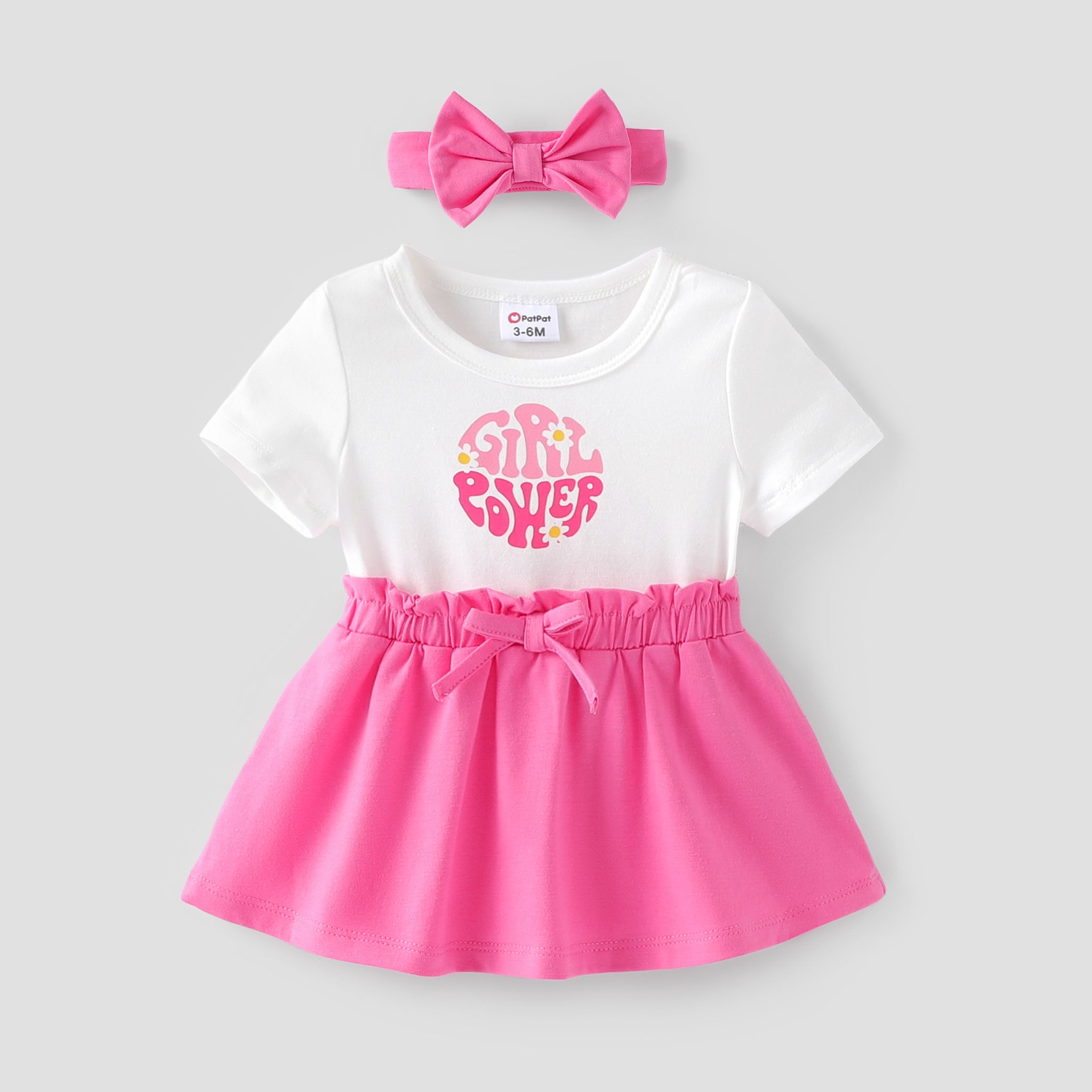 Baby Girl 2pcs Letter Print Colorblock Dress and Headband Set/ Antiskid Socks/ Prewalker Shoes