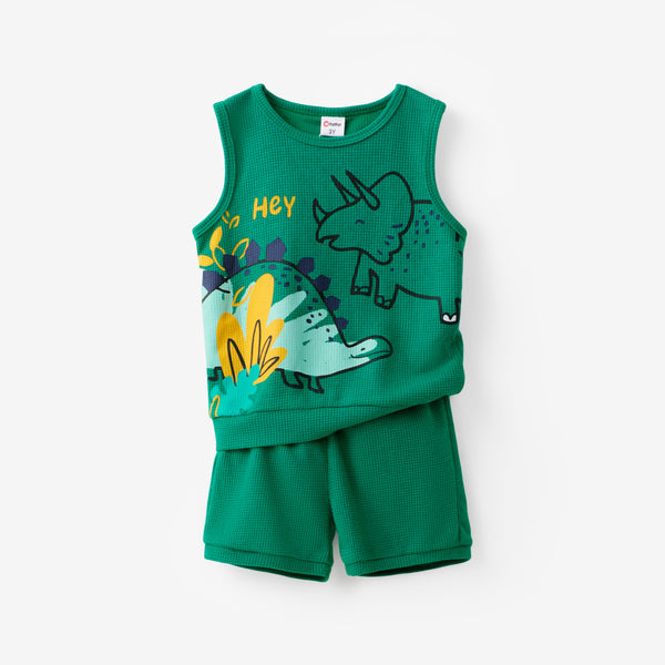Toddler Boy 2pcs Dino Print Tank Top and Shorts Set/ 5-Pack Socks/ Sports Shoes