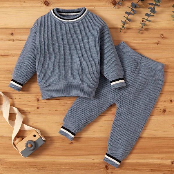 2pcs Baby Boy casual Stripes Baby's Sets Solid Cotton Knitted Sets Kids Soft Autumn Winter Cloth