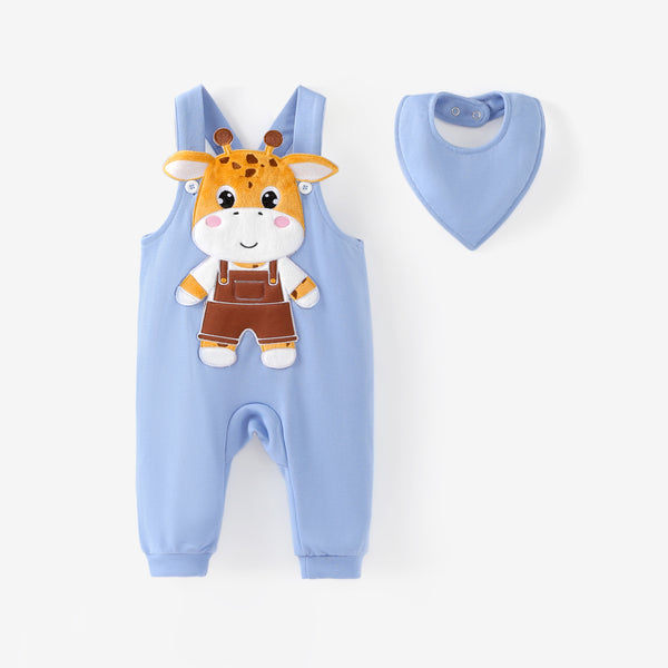 Baby Boy/Girl 2pcs Giraffe Embroidery Jumpsuit and Bib Set/ Sports Shoes