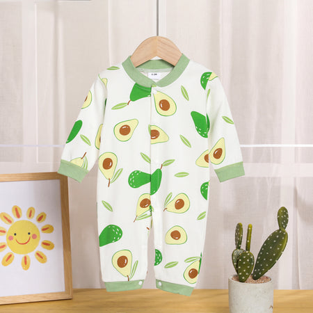 Baby Boy/Girl Childlike 100% Cotton Long-Sleeved Onesie with Secret Avocado Button Jumpsuit