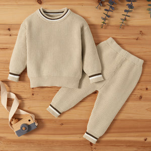 2pcs Baby Boy casual Stripes Baby's Sets Solid Cotton Knitted Sets Kids Soft Autumn Winter Cloth