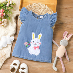Baby Girl Childlike Rabbit Flutter Sleeve Cotton Dress
